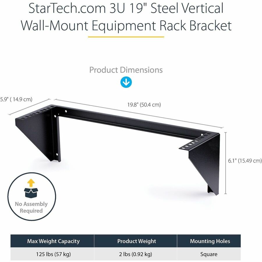 Support mural vertical STARTECH 3U 19 pouces pour rack - Acier, conforme TAA