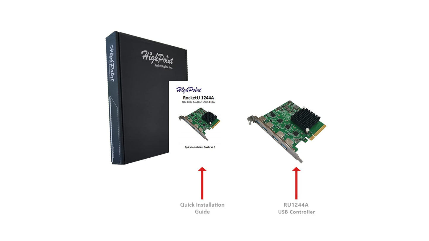 HighPoint RU1244A PCIe 3.0 x8 USB 3.2 10G 4-Port Host Controller