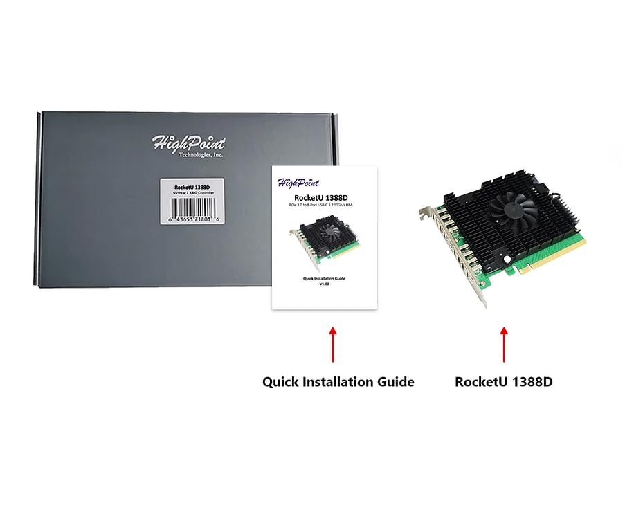 Contrôleur HighPoint RU1388D PCIe 3.0 x16 4 ports USB-C 3.2 10 Gbit/s