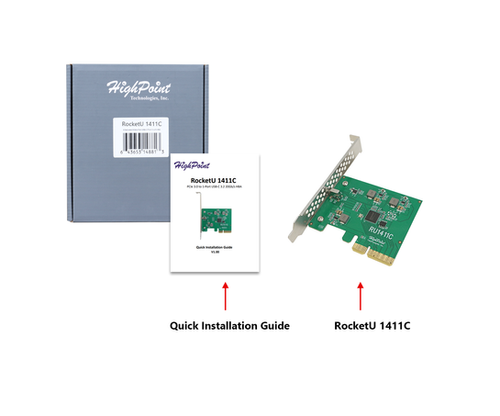 Contrôleur hôte HighPoint RU1411C USB-C 3.2 20 Gbit/s PCIe 3.0 x16