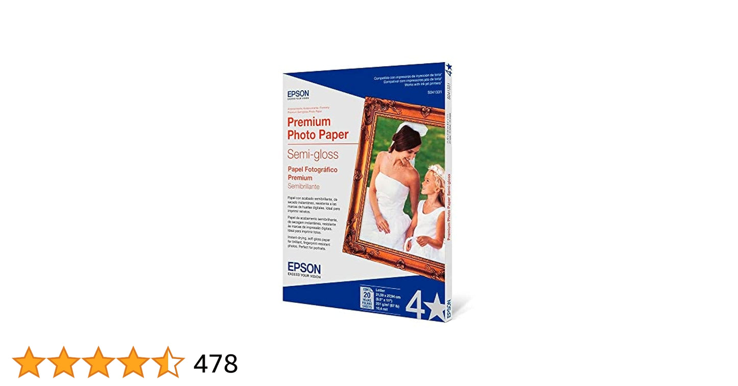 Papier photo brillant Epson, format Lettre, 20 feuilles (S041141)