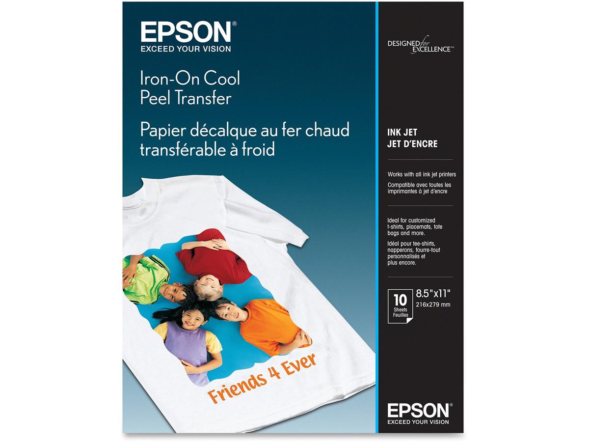 Epson Iron-On Cool Peel Transfer Paper provides a simple solution for customizing fabric items using your inkjet printer. This pack contains 10 Letter-size (8.5" x 11") sheets designed for cool peel application, making image transfers easy and effective. Ideal for creating personalized t-shirts, tote bags, and more, especially using compatible Epson printers like the 3640.