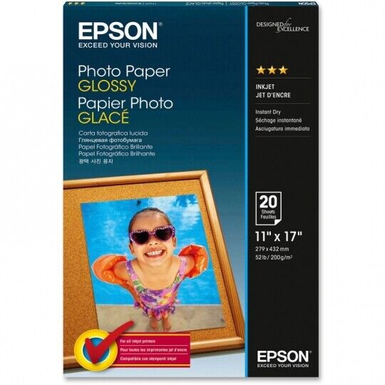 Papier photo glacé EPSON B, 28 x 43 cm, 20 feuilles, compatible jet d'encre