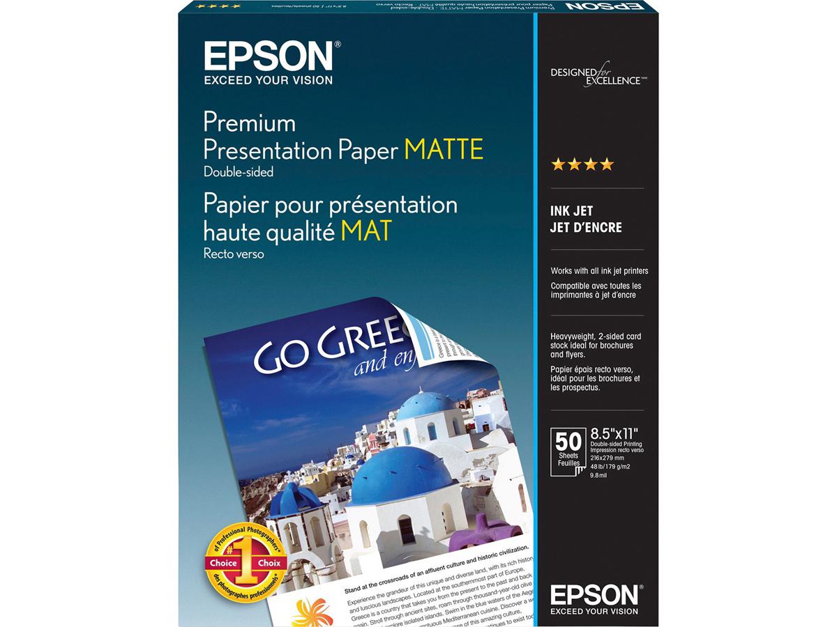 EPSON Double Sided Matte Paper provides a bright white, letter-size solution ideal for high-quality inkjet printing. Designed for double-sided use, this paper is well-suited for creating brochures, presentations, and other professional materials. With TAA compliance and Japanese manufacture, it ensures performance and reliability for government or enterprise use.