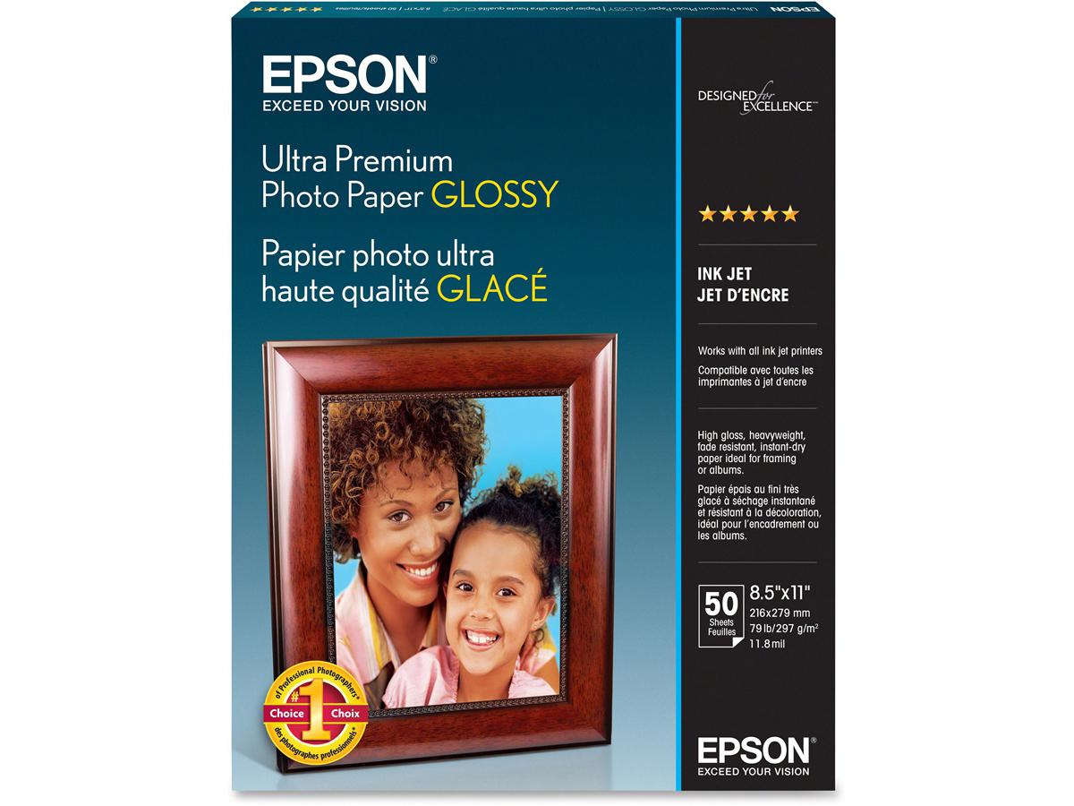 Glossy photo paper - 8.5 in x 11 in - 50 sheet(s). For Epson 3640. This premium photo paper from Epson delivers professional-quality prints with brilliant color and deep blacks, ideal for photography and design projects. Designed for inkjet printers, it ensures vibrant, high-resolution output with excellent brightness and finish.