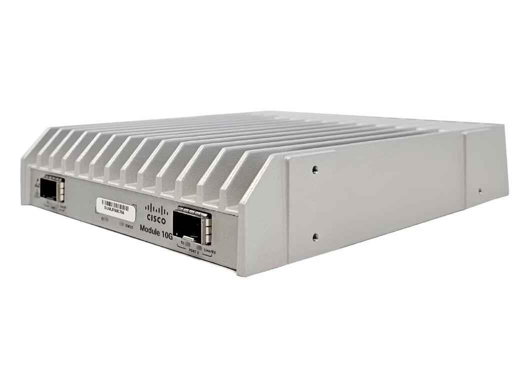 Cisco's Module 10G 2xSFP+ is a hardened 1RU network interface module with dual SFP+ ports and Gigabit Ethernet support. Featuring a single internal AC power supply and a compact footprint, it’s designed for reliable, high-speed data processing in demanding environments. Ideal for industrial and hardened networking applications.