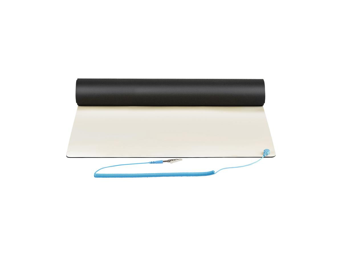 The StarTech Anti-Static ESD Mat for Desk/Table is designed to prevent electrostatic discharge damage during electronics assembly or repair. Measuring 11x18 inches, it complies with ANSI/ESD S4.1 standards and provides a reliable grounded surface for sensitive electronic environments. Ideal for labs, server rooms, and workstations, this beige PVC mat ensures a long-lasting electrostatic protective area.