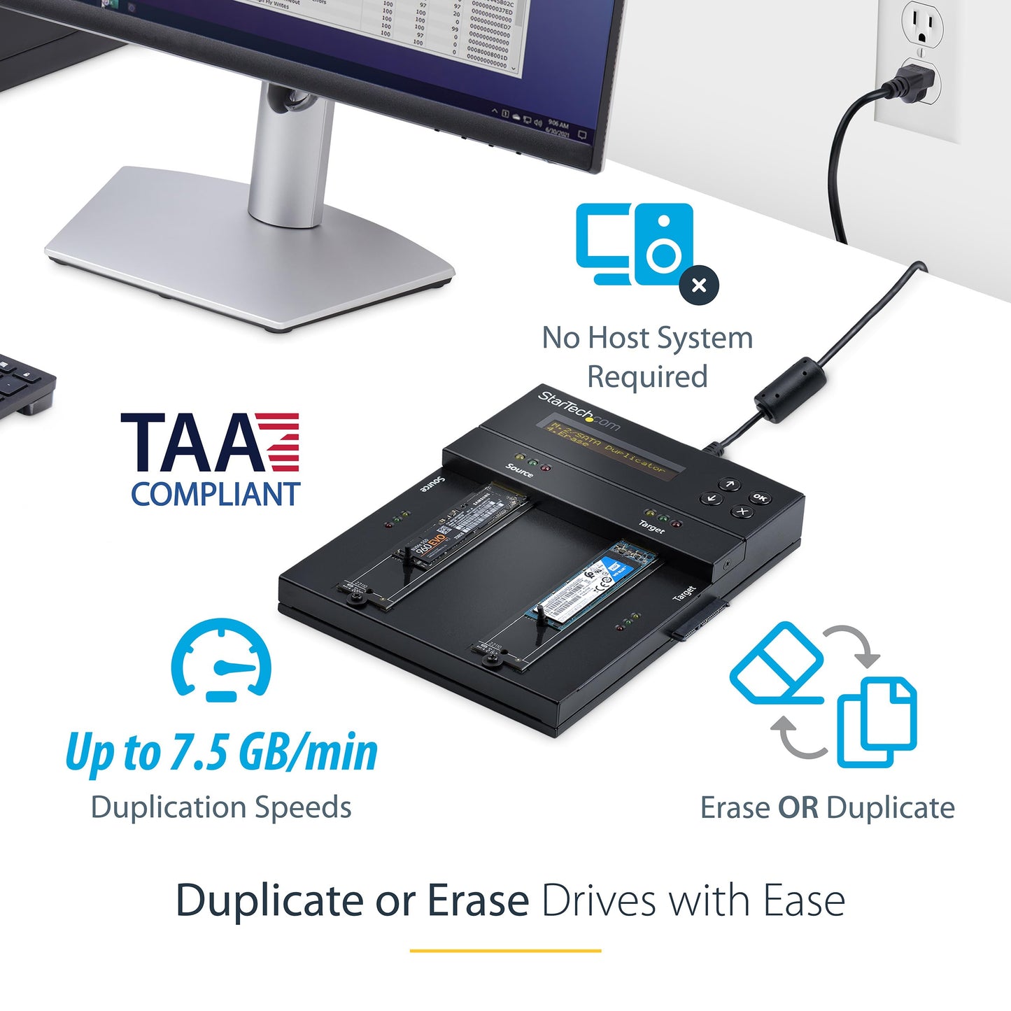 STARTECH M.2 NVMe/SATA HDD/SSD Duplicator and Eraser, SM2DUPE11