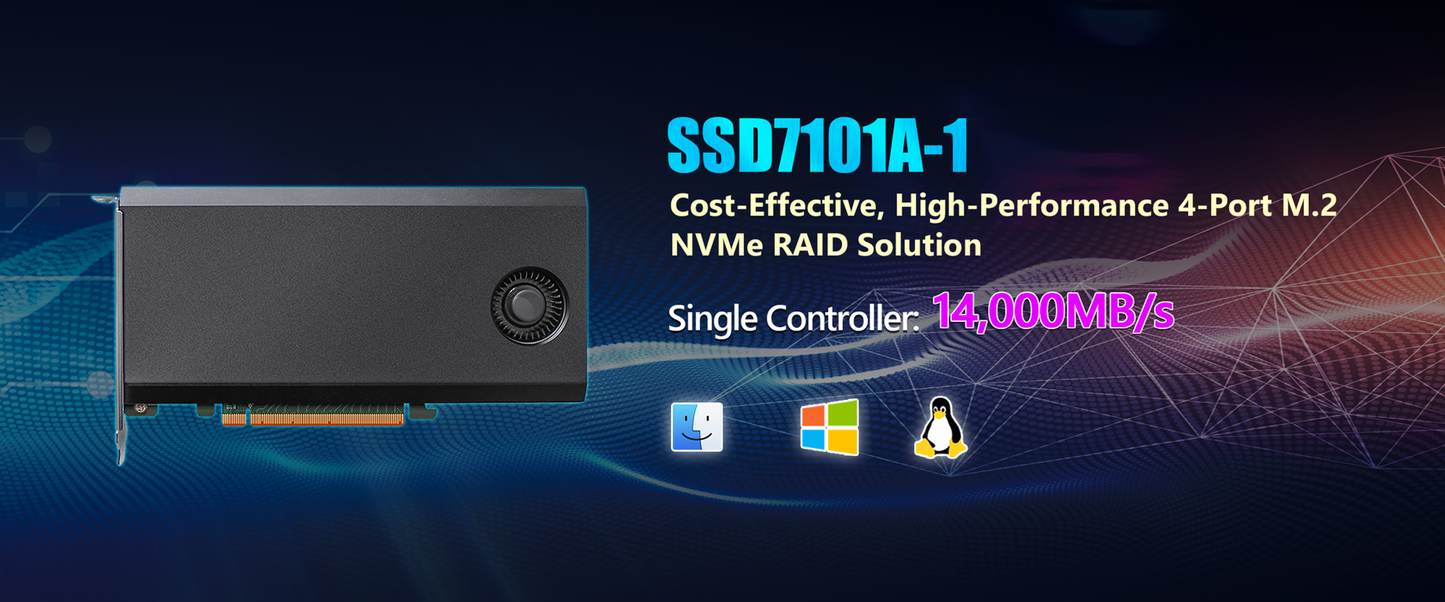 HighPoint SSD7101A-1 PCIe 3.0 x16 4x M.2 NVMe RAID Controller