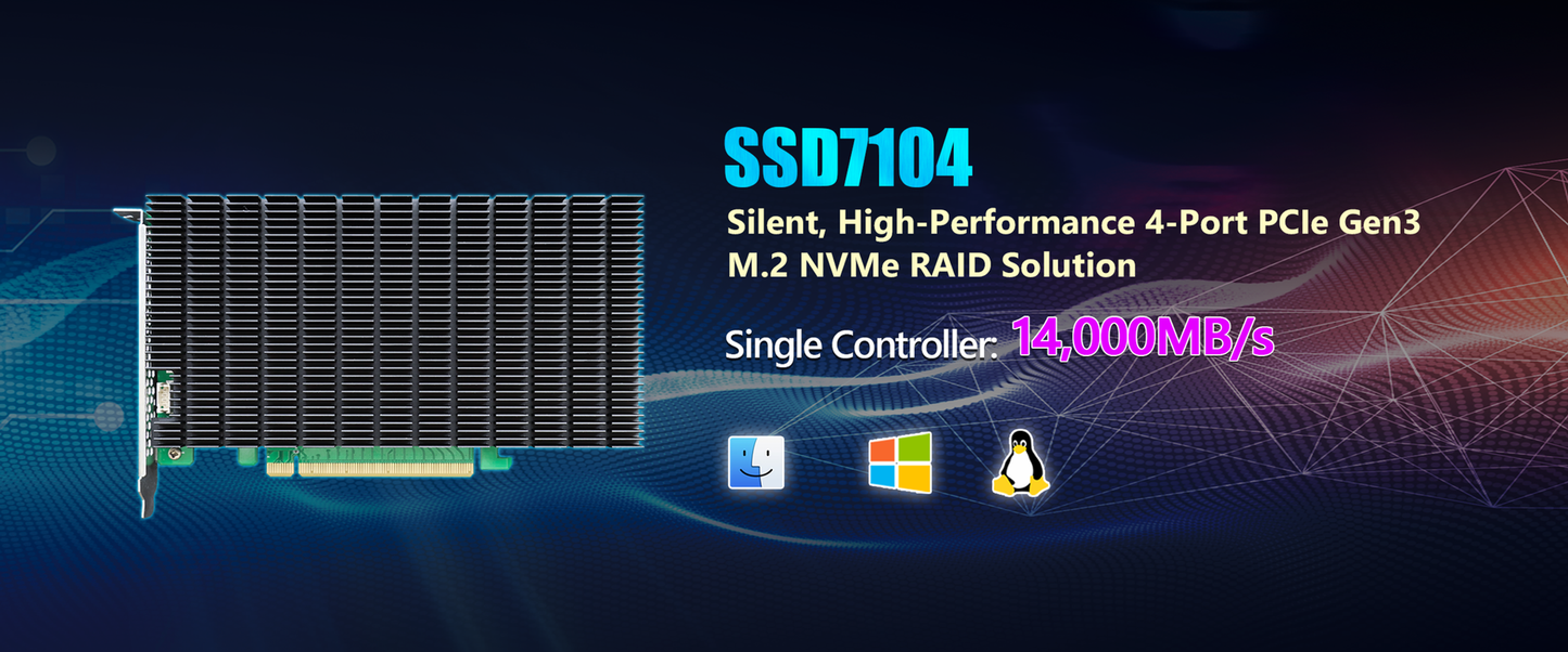 HighPoint SSD7104 PCIe 3.0 x16 4x M.2 NVMe RAID Controller