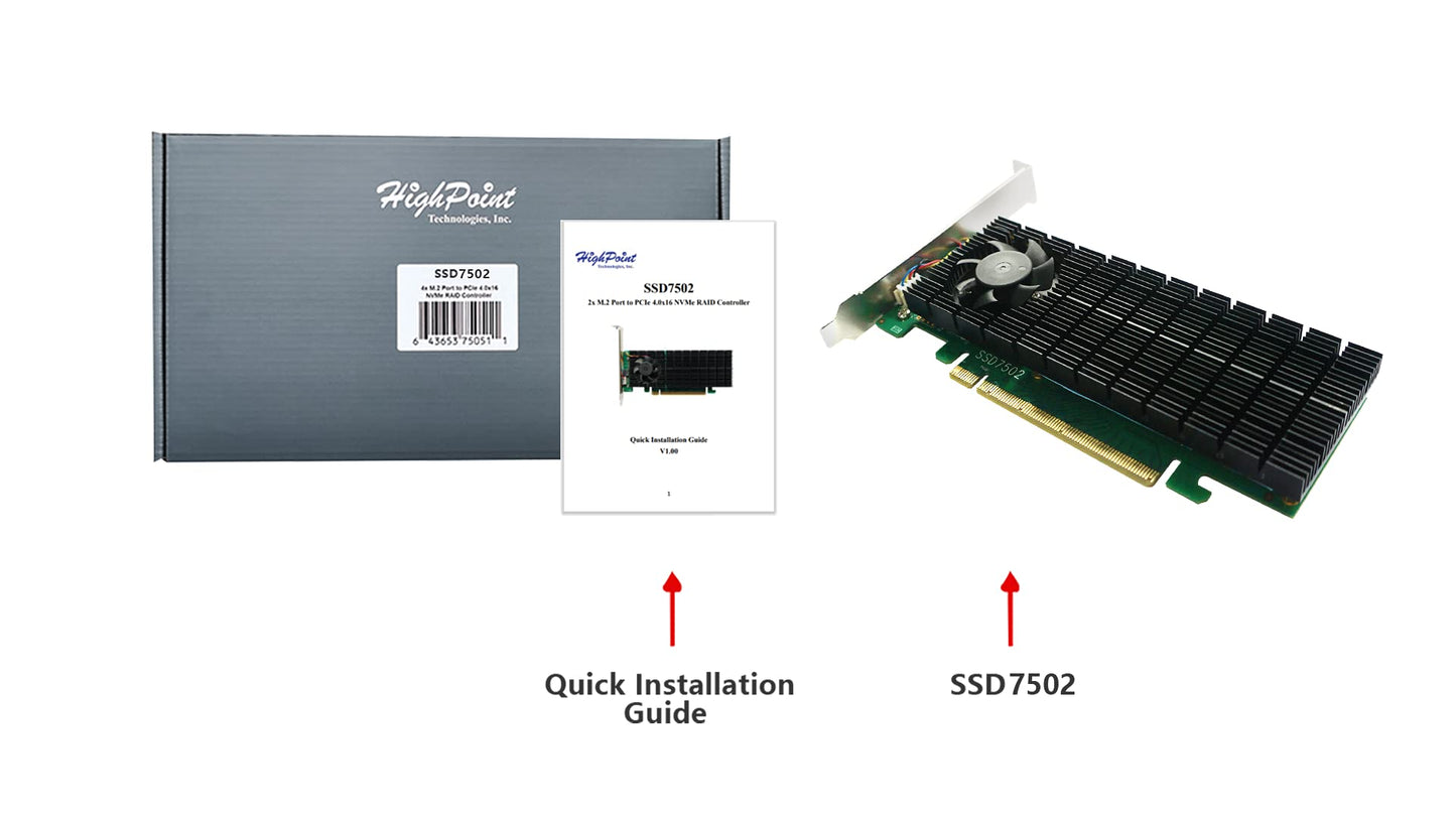 HighPoint SSD7502 PCIe 4.0 x16 2x M.2 NVMe RAID Controller