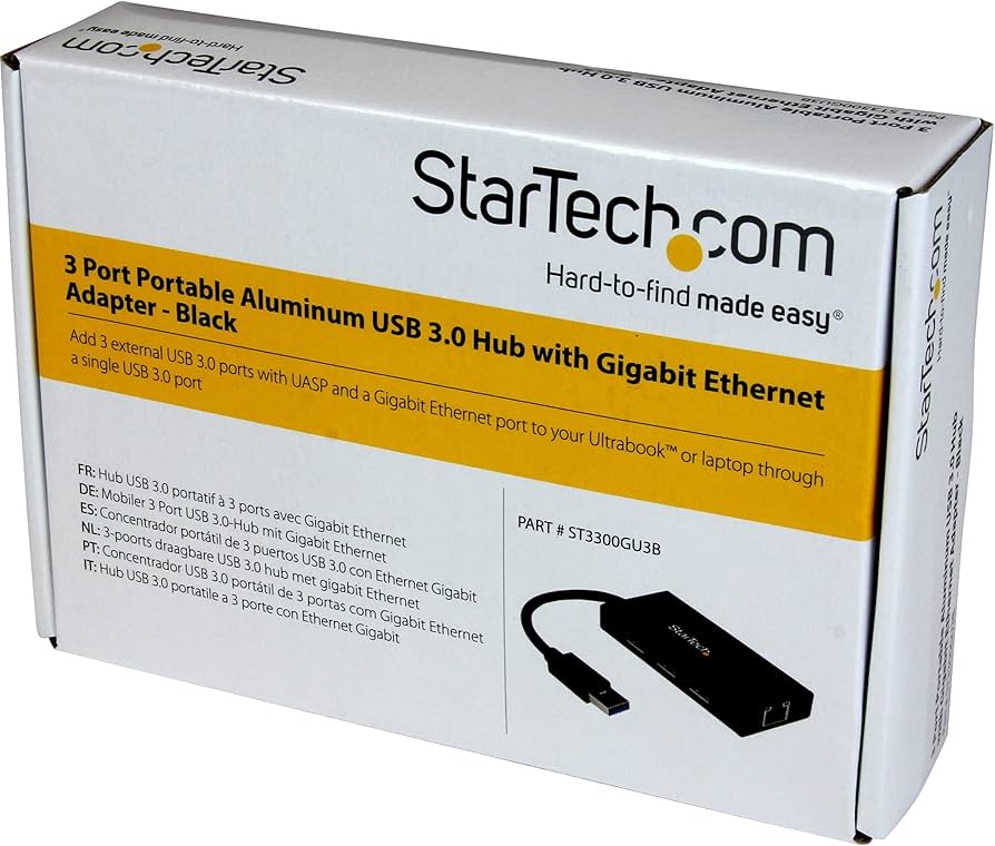 StarTech ST3300GU3B USB 3.0 Hub with Gigabit Ethernet Adapter