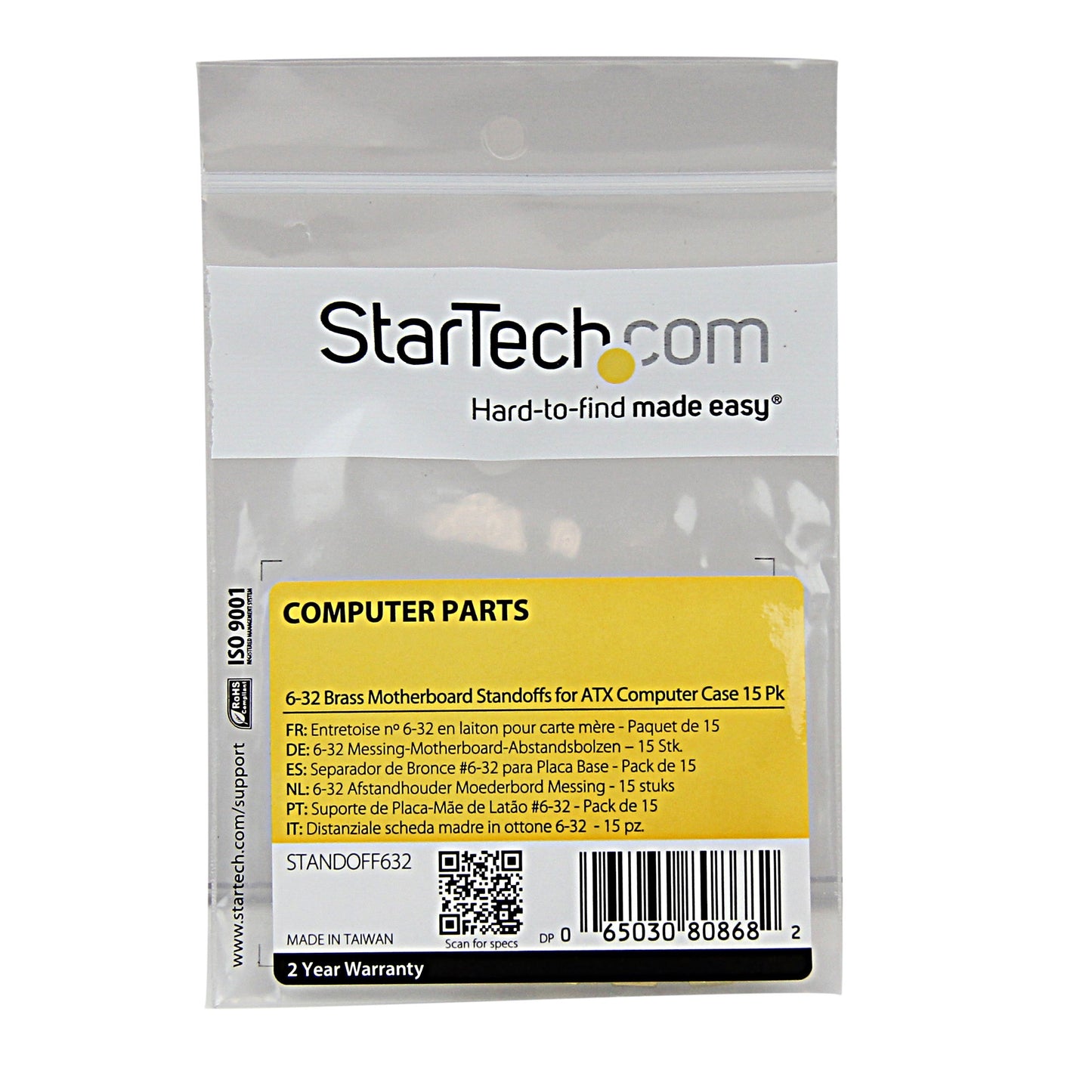 Entretoises en laiton StarTech 6-32 pour carte mère - Lot de 15