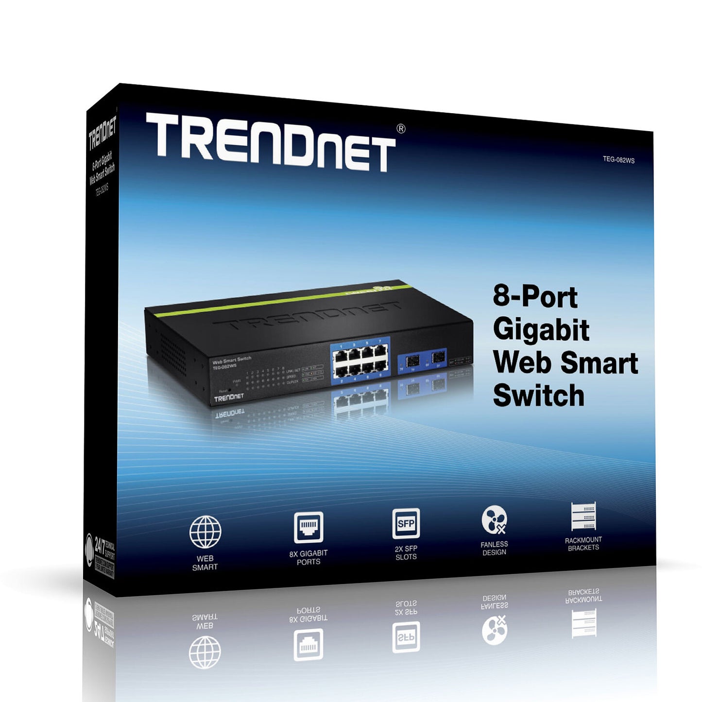 Commutateur Web intelligent Gigabit 8 ports TRENDnet TEG-082WS avec SFP et conception sans ventilateur