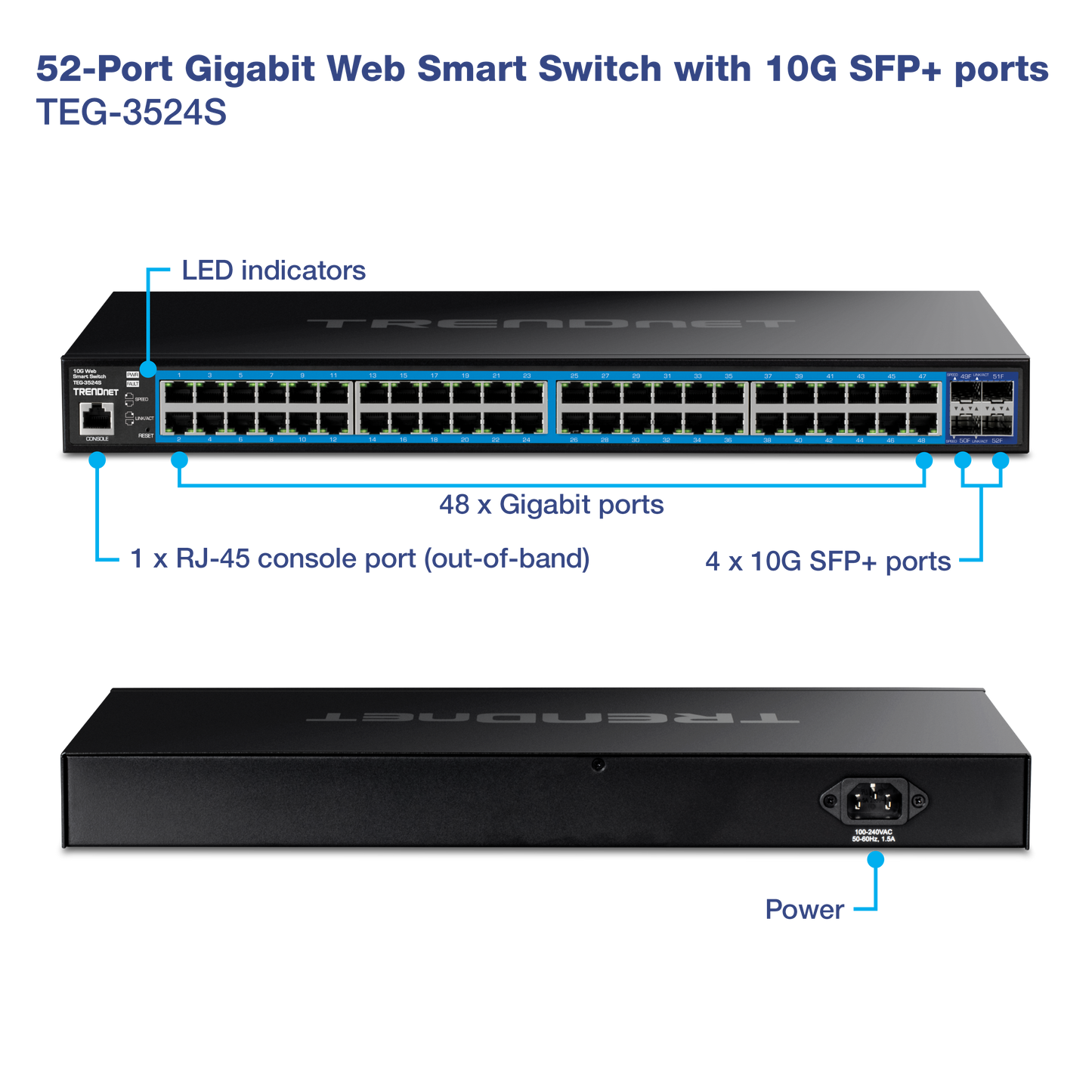TRENDnet TEG-3524S 52-Port Gigabit Smart Switch with 10G SFP+