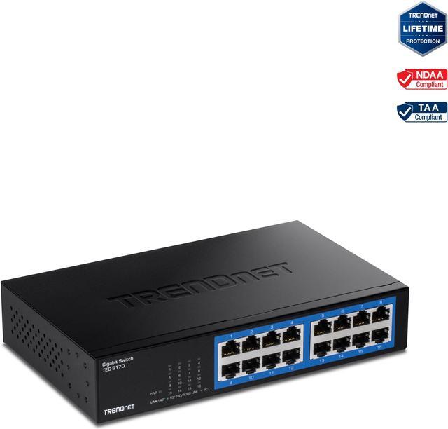 Commutateur de bureau Gigabit 16 ports TRENDnet TEG-S17D, boîtier métallique