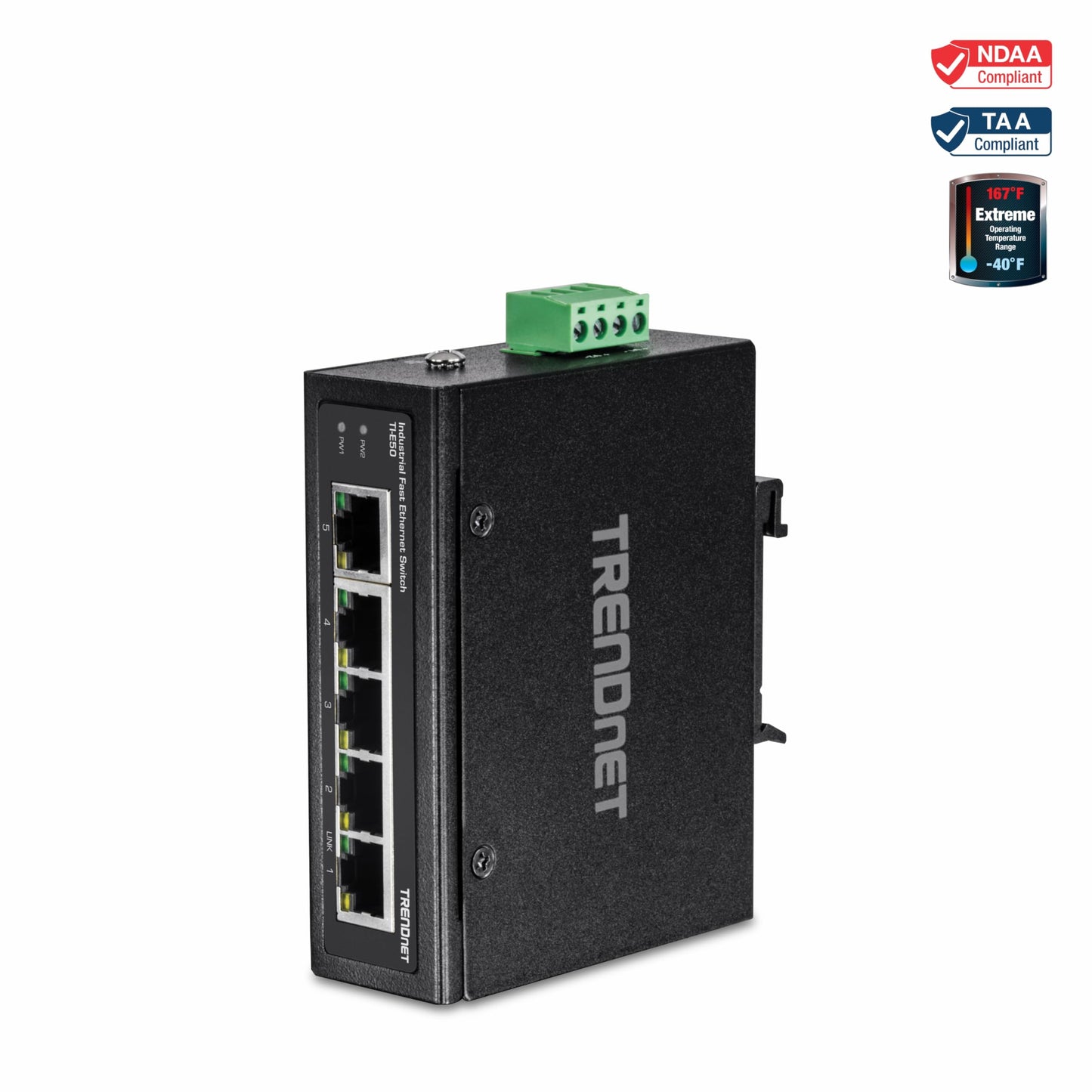 Commutateur industriel Fast Ethernet à 5 ports sur rail DIN TRENDnet TI-E50