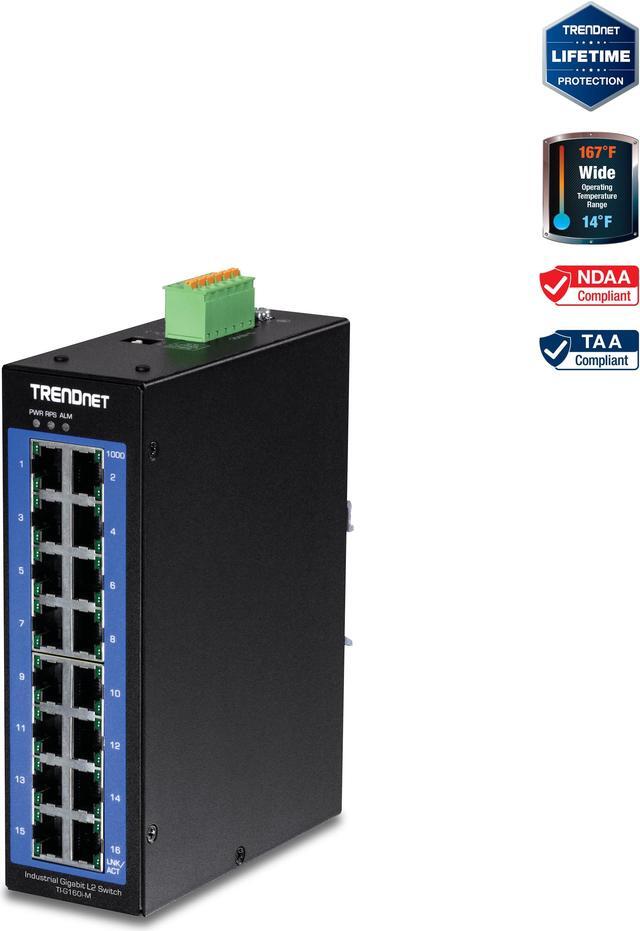 Commutateur industriel Gigabit L2 géré TRENDnet TI-G160I 16 ports