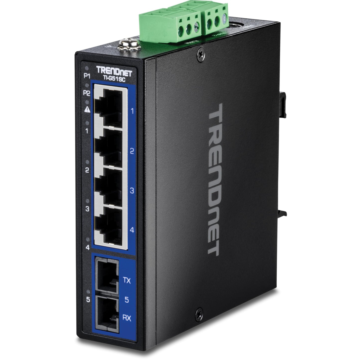 Commutateur industriel Gigabit DIN-Rail TRENDnet TI-G51SC à 5 ports avec port SC