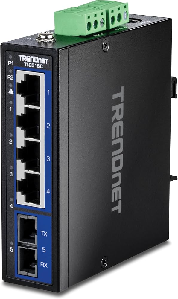 Commutateur industriel Gigabit DIN-Rail TRENDnet TI-G51SC à 5 ports avec port SC