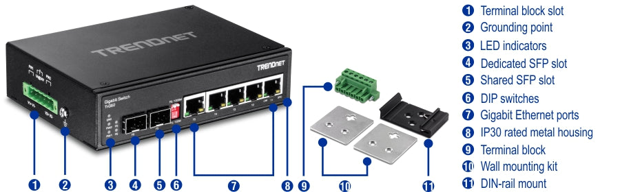 Commutateur Gigabit industriel renforcé à 6 ports TRENDnet TI-G62