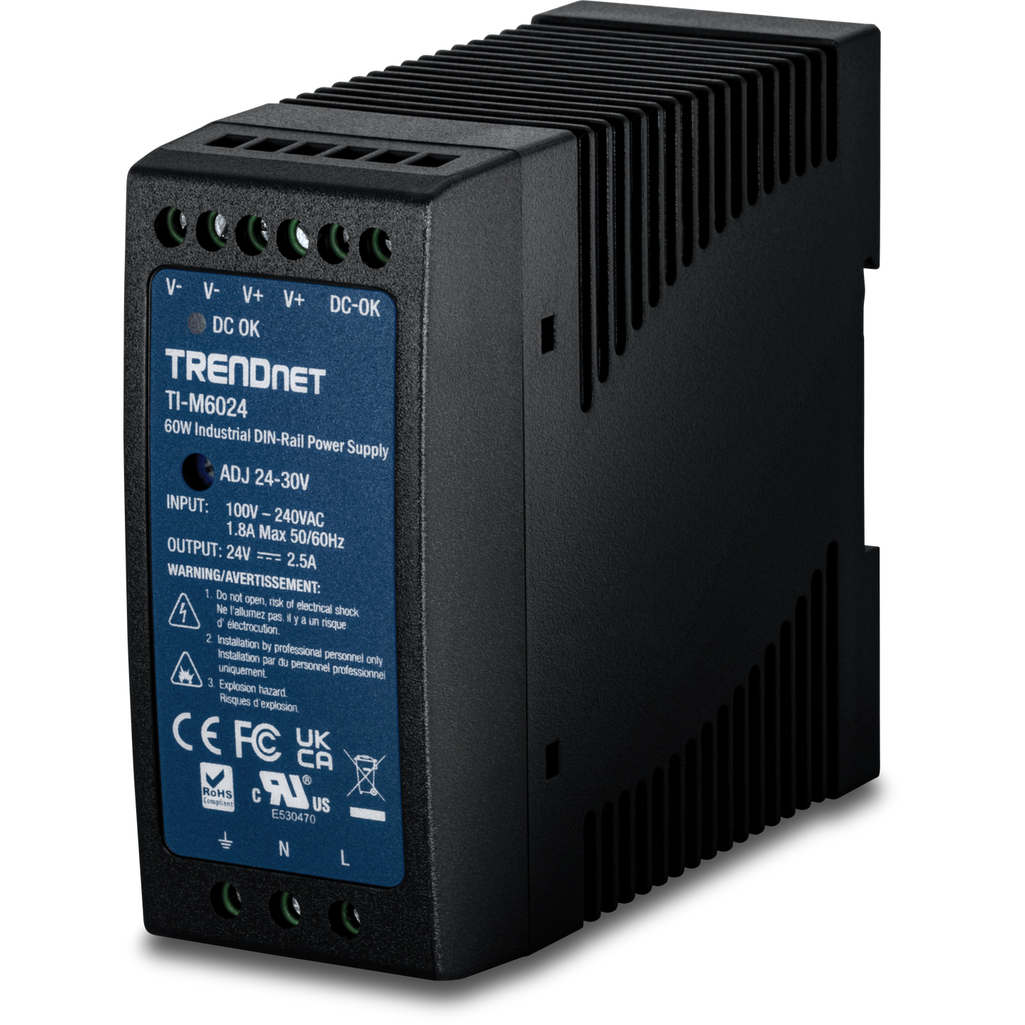 TRENDnet TI-M6024 DIN Rail 24V 60W Industrial Power Supply