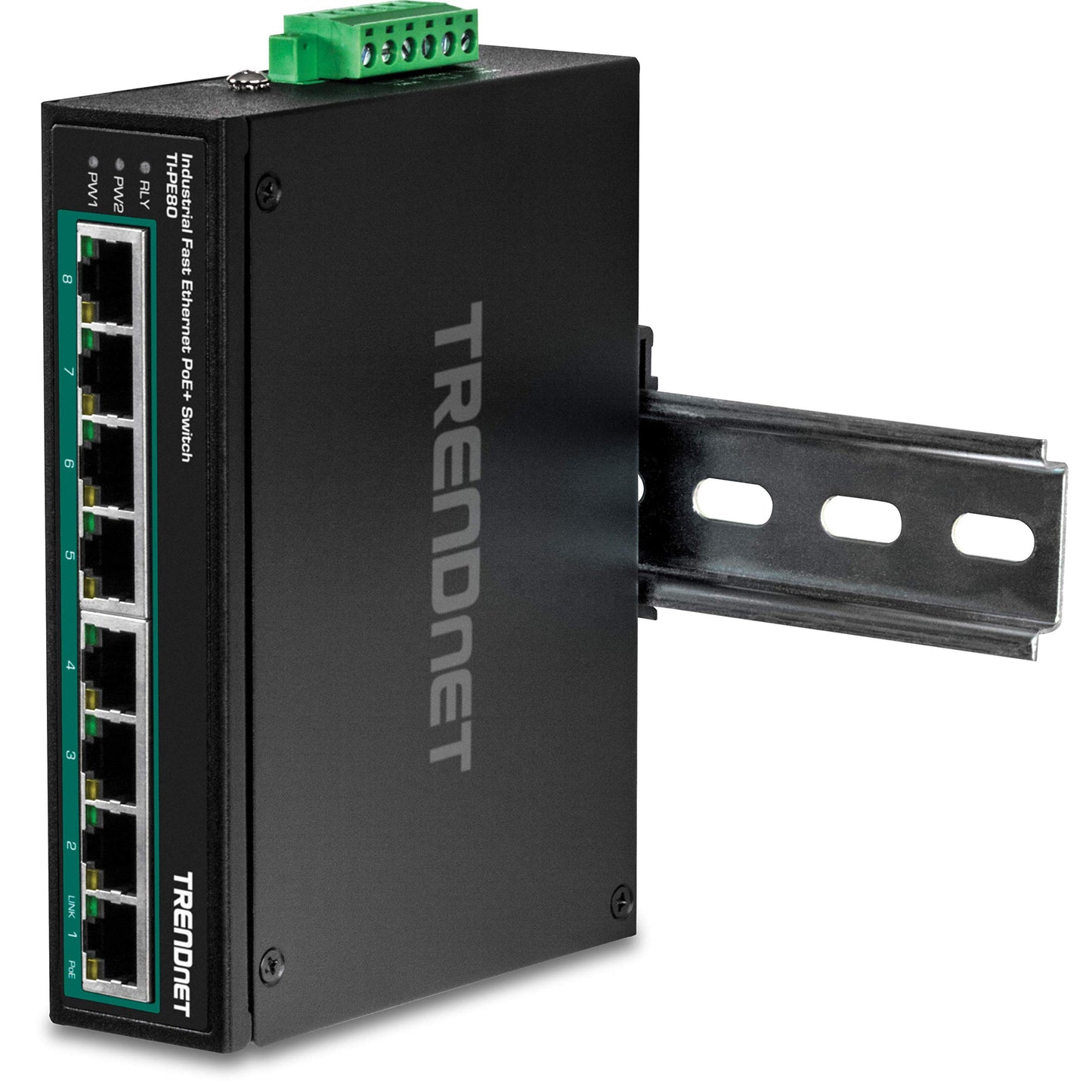 Commutateur industriel Fast Ethernet PoE+ à 8 ports sur rail DIN TRENDnet TI-PE80