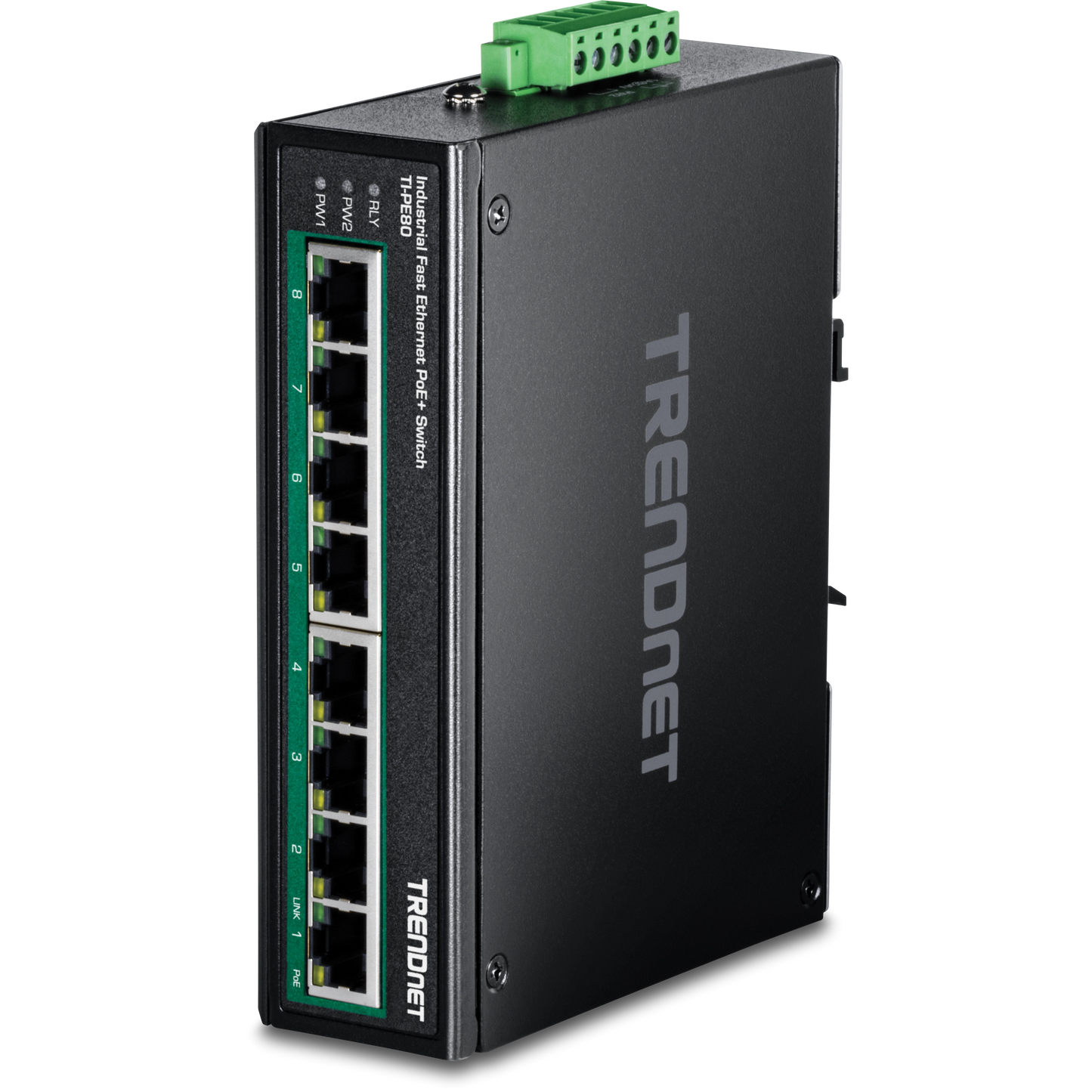 Commutateur industriel Fast Ethernet PoE+ à 8 ports sur rail DIN TRENDnet TI-PE80