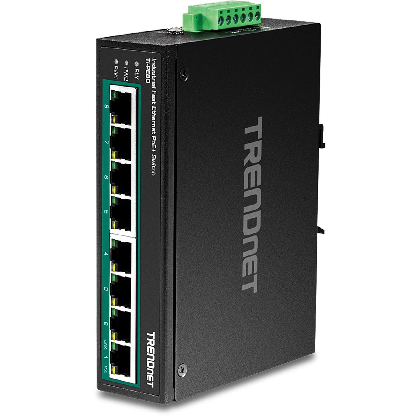 Commutateur industriel Fast Ethernet PoE+ à 8 ports sur rail DIN TRENDnet TI-PE80
