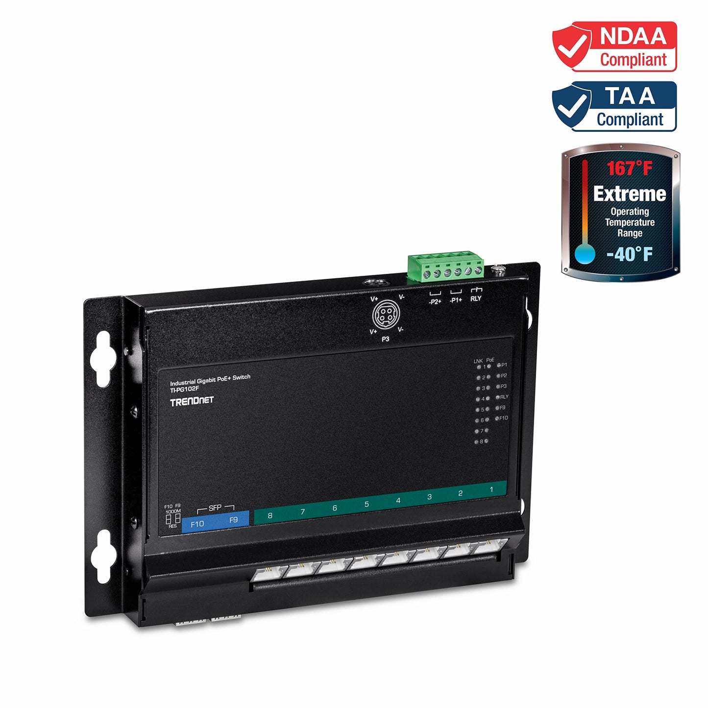 TRENDnet 10-Port Industrial Gigabit PoE+ Wall-Mount Switch
