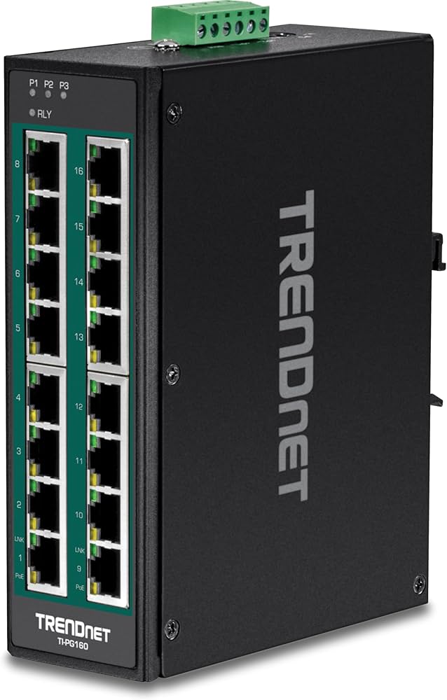 Commutateur industriel Gigabit PoE+ 16 ports sur rail DIN TRENDnet TI-PG160