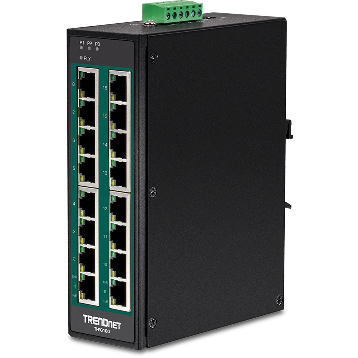 Commutateur industriel Gigabit PoE+ 16 ports sur rail DIN TRENDnet TI-PG160