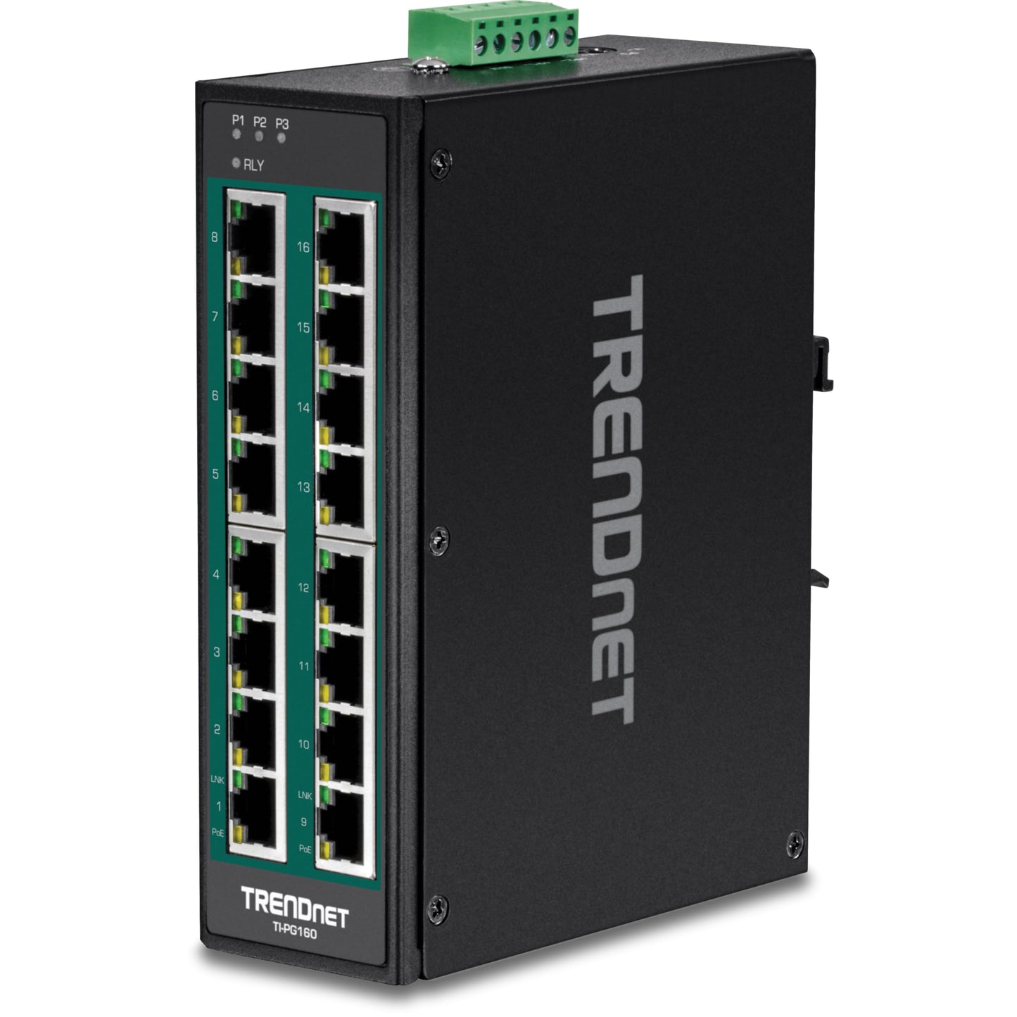 Commutateur industriel Gigabit PoE+ 16 ports sur rail DIN TRENDnet TI-PG160
