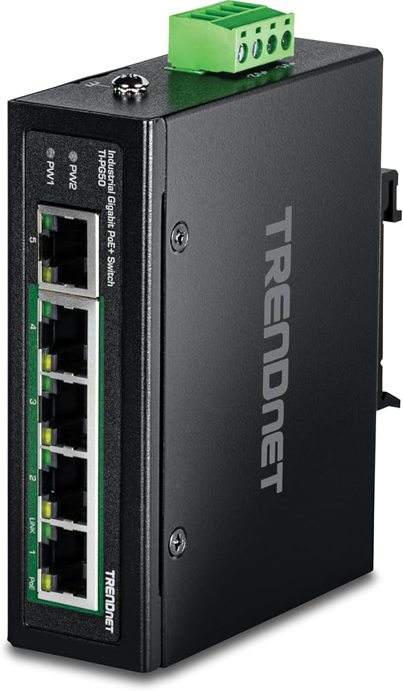 Commutateur industriel Gigabit PoE+ à 5 ports sur rail DIN TRENDnet TI-PG50
