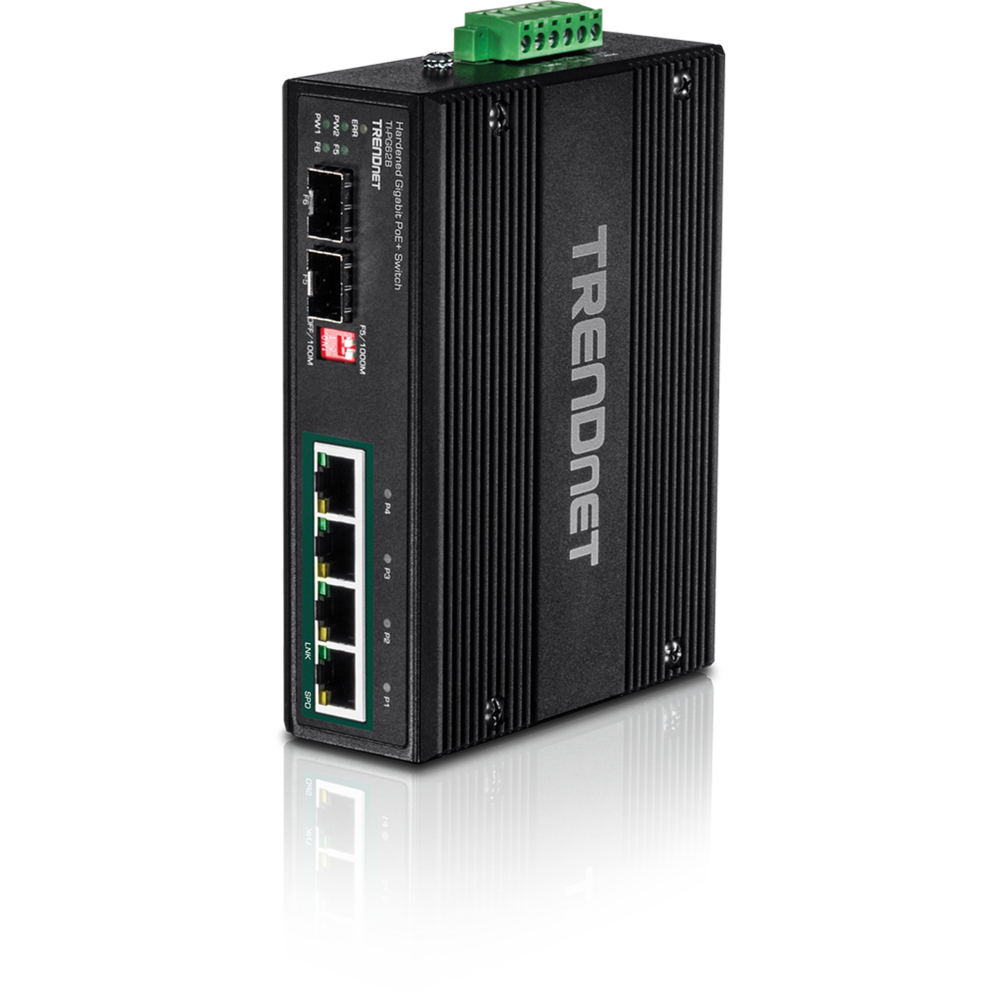 TRENDnet TI-PG62B 6-Port Industrial Gigabit PoE+ Switch with 2 SFP Slots