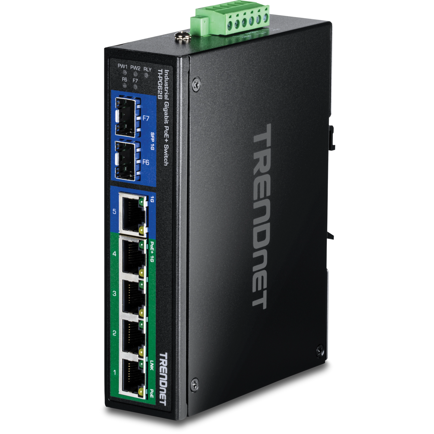 TRENDnet TI-PG62B 6-Port Industrial Gigabit PoE+ Switch with 2 SFP Slots