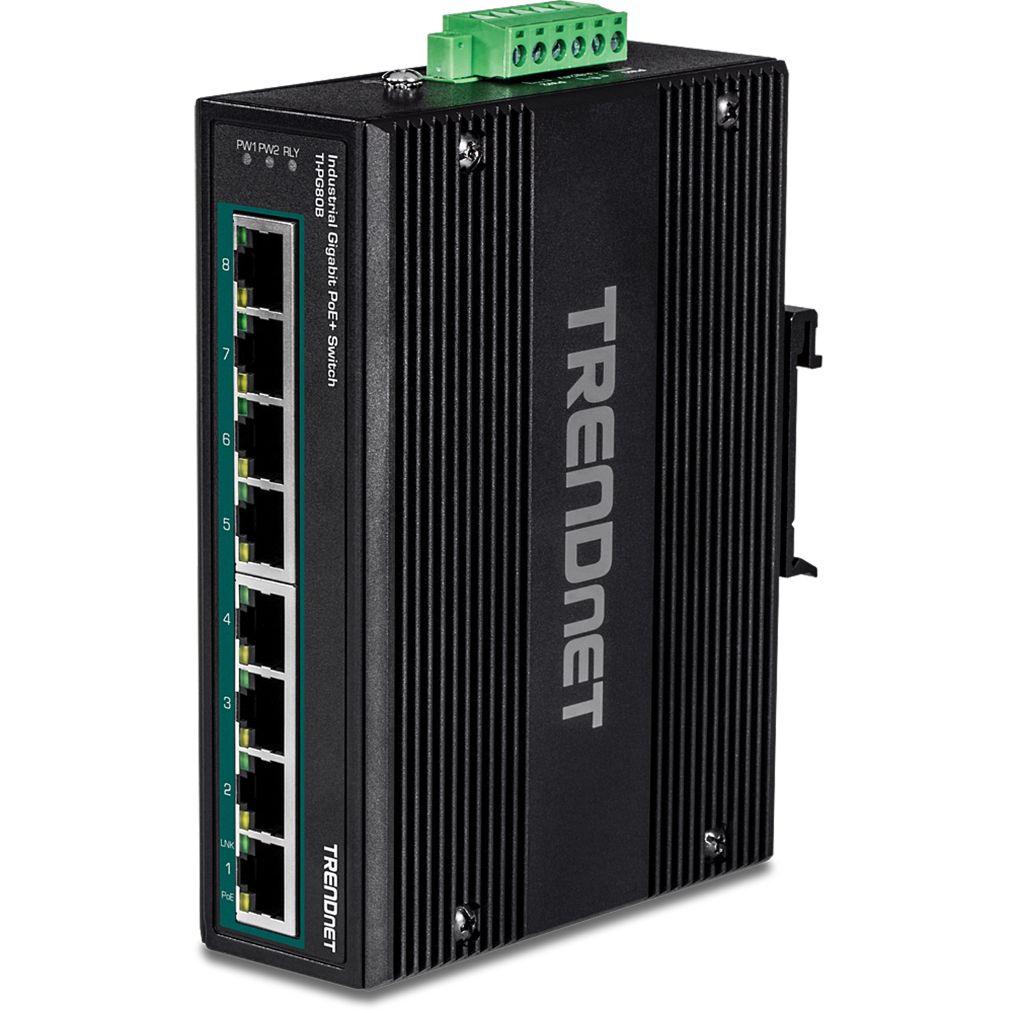 TRENDnet TI-PG80B 8-Port Industrial Gigabit PoE+ DIN-Rail Switch