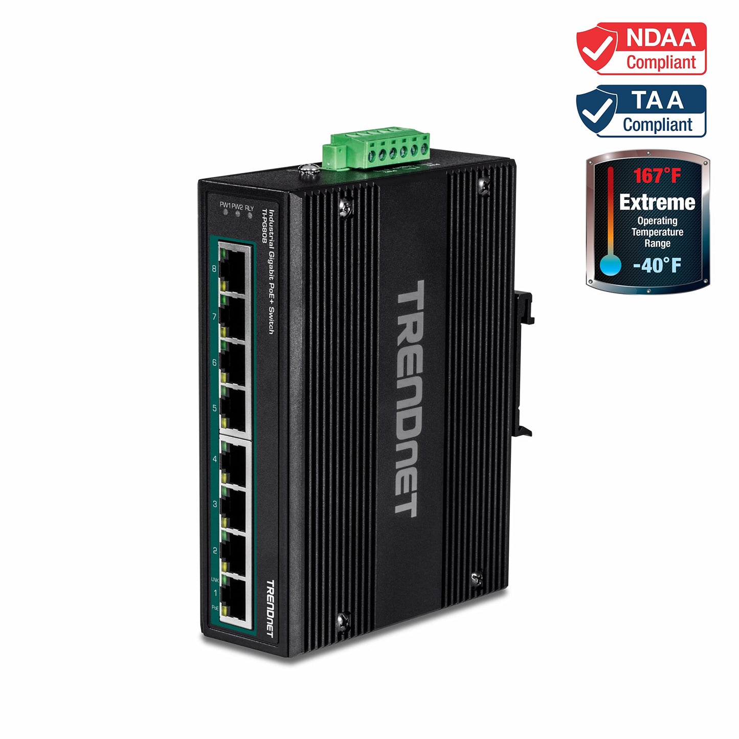 TRENDnet TI-PG80B 8-Port Industrial Gigabit PoE+ DIN-Rail Switch
