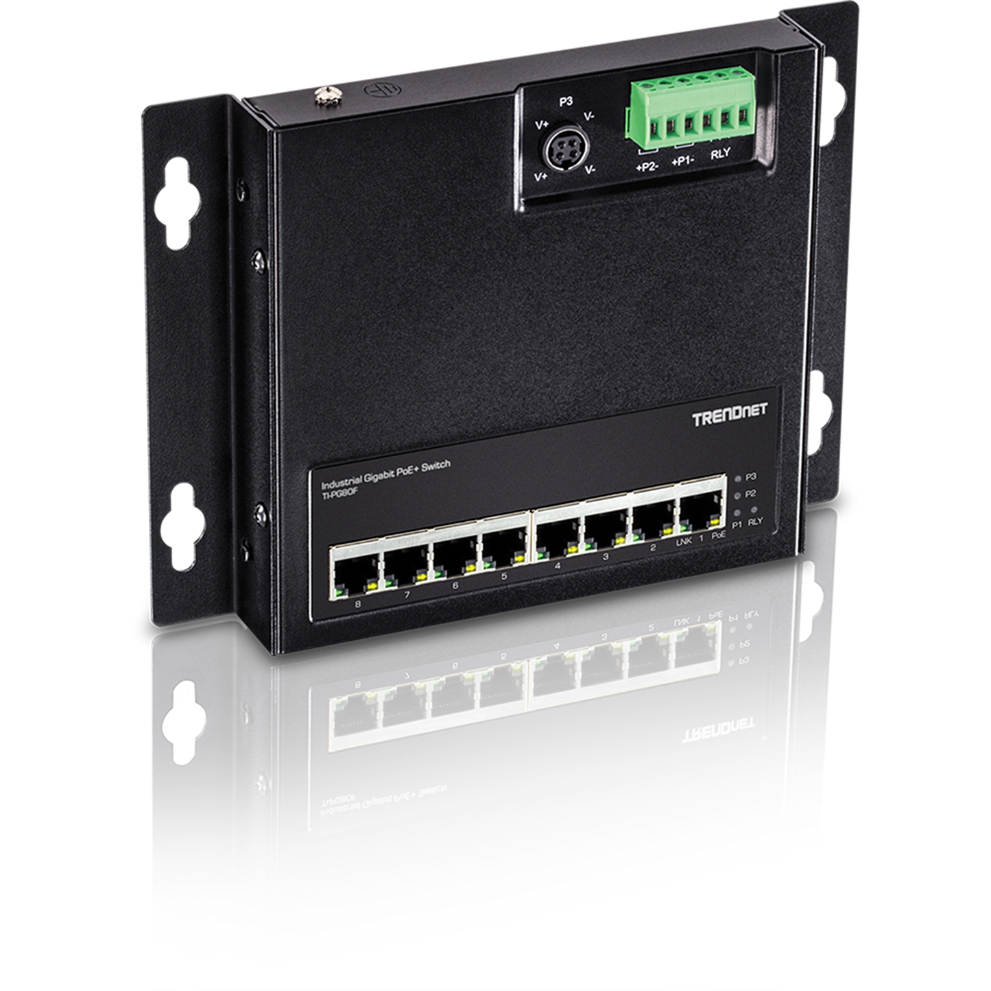 Commutateur mural industriel Gigabit PoE+ à 8 ports TRENDnet TI-PG80F