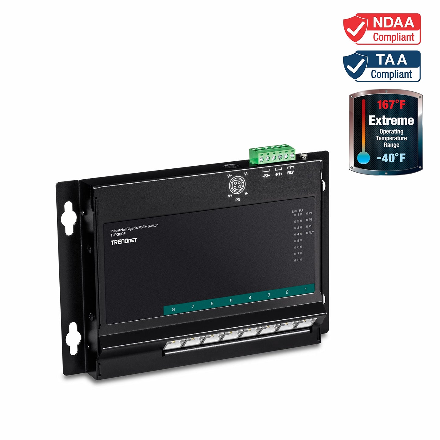 Commutateur mural industriel Gigabit PoE+ à 8 ports TRENDnet TI-PG80F