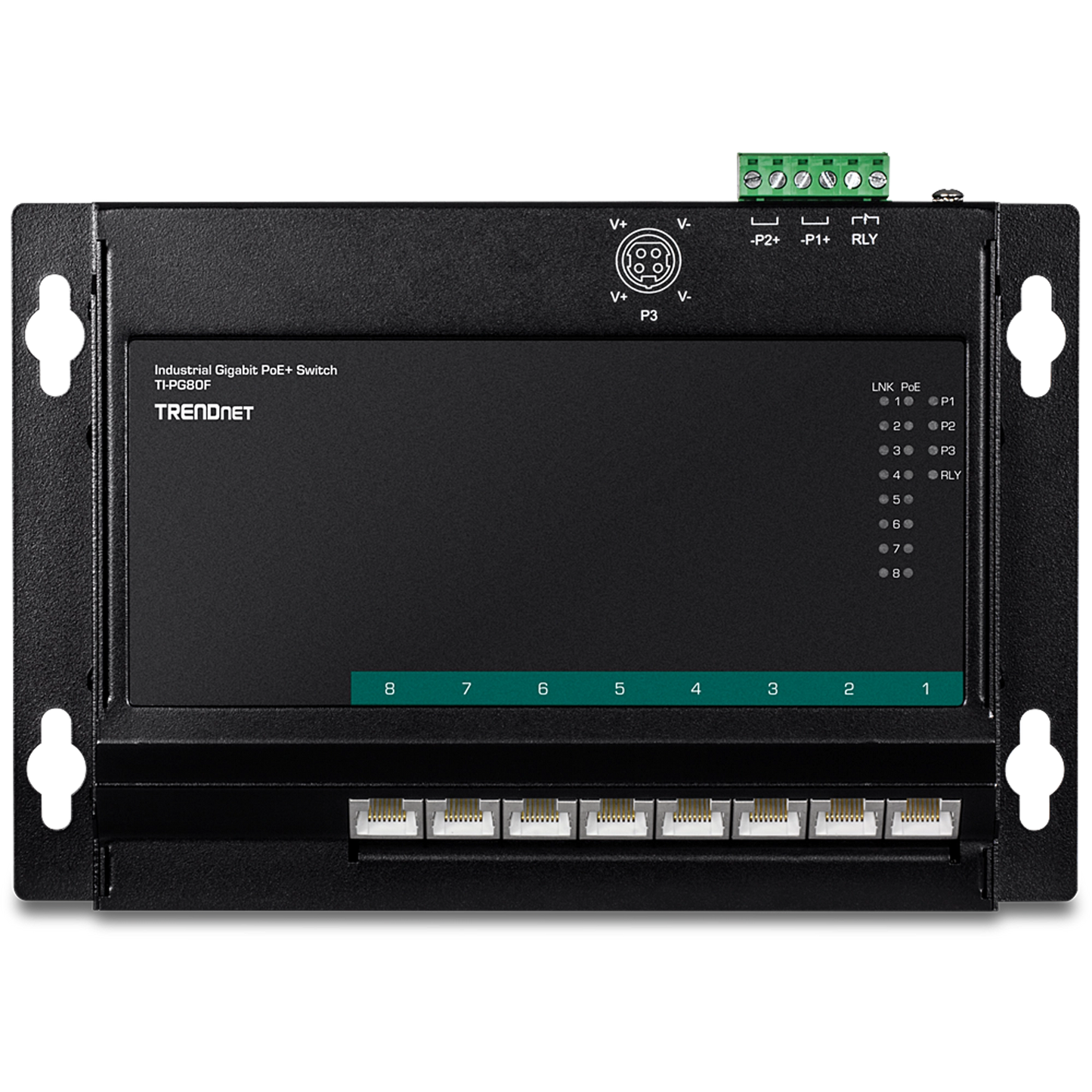 Commutateur mural industriel Gigabit PoE+ à 8 ports TRENDnet TI-PG80F