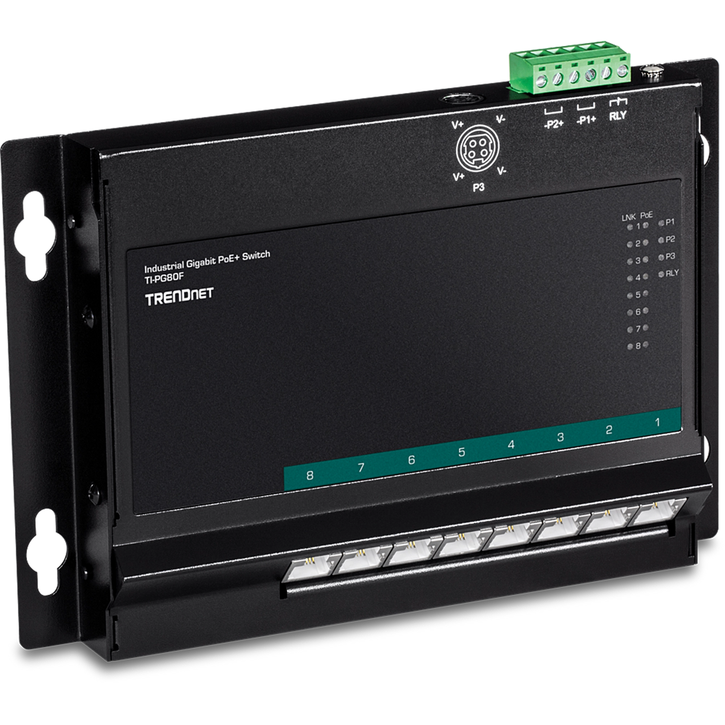 Commutateur mural industriel Gigabit PoE+ à 8 ports TRENDnet TI-PG80F