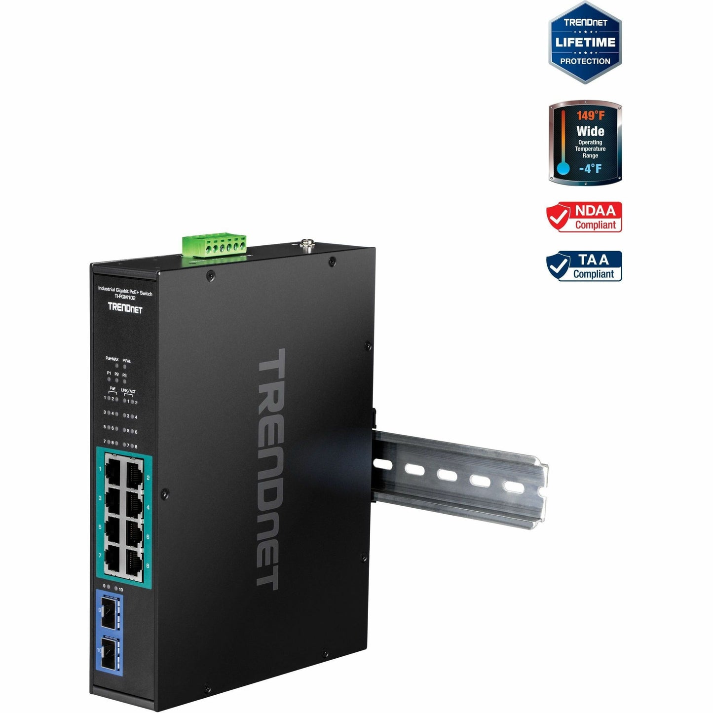 TRENDnet TI-PGM102 10-Port Industrial Gigabit PoE+ Switch