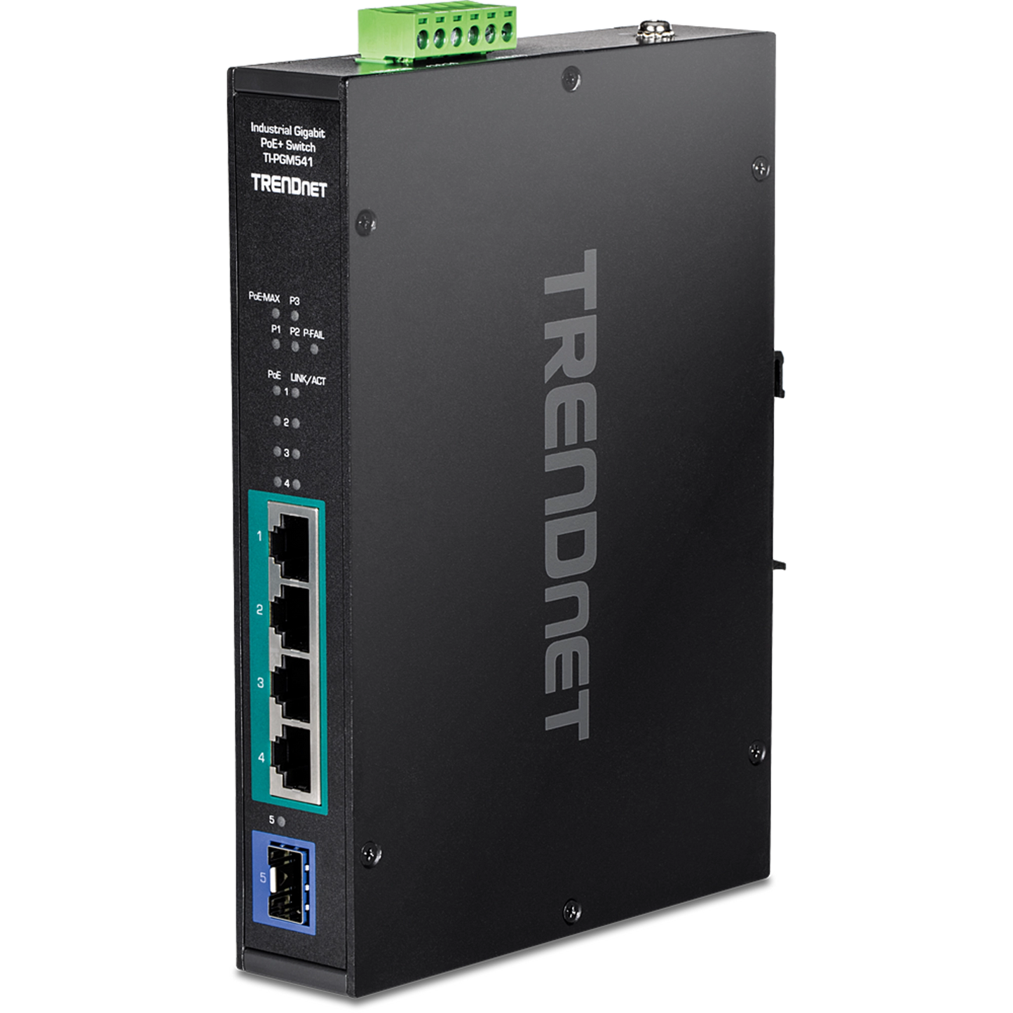 TRENDnet TI-PGM541 5-Port Industrial Gigabit PoE+ DIN-Rail Switch