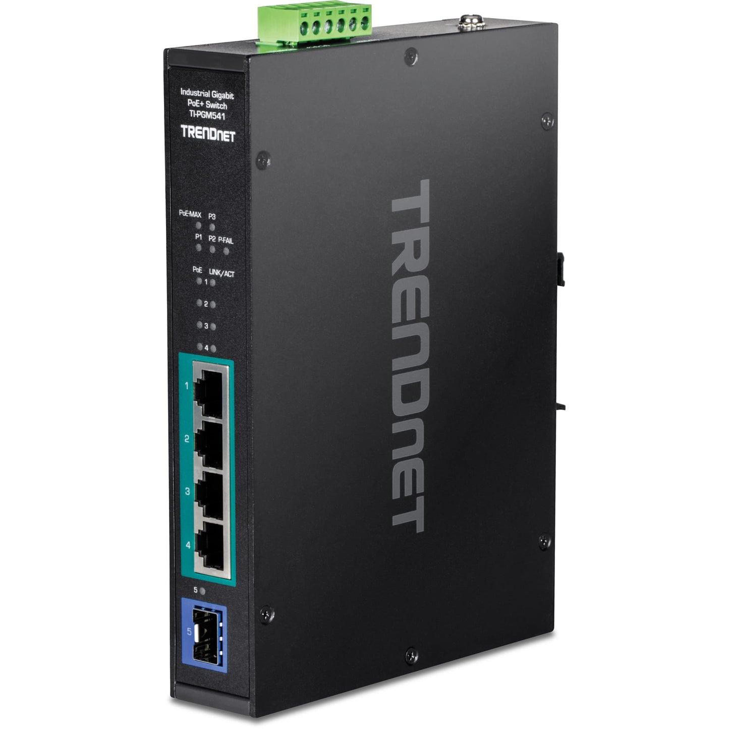TRENDnet TI-PGM541 5-Port Industrial Gigabit PoE+ DIN-Rail Switch