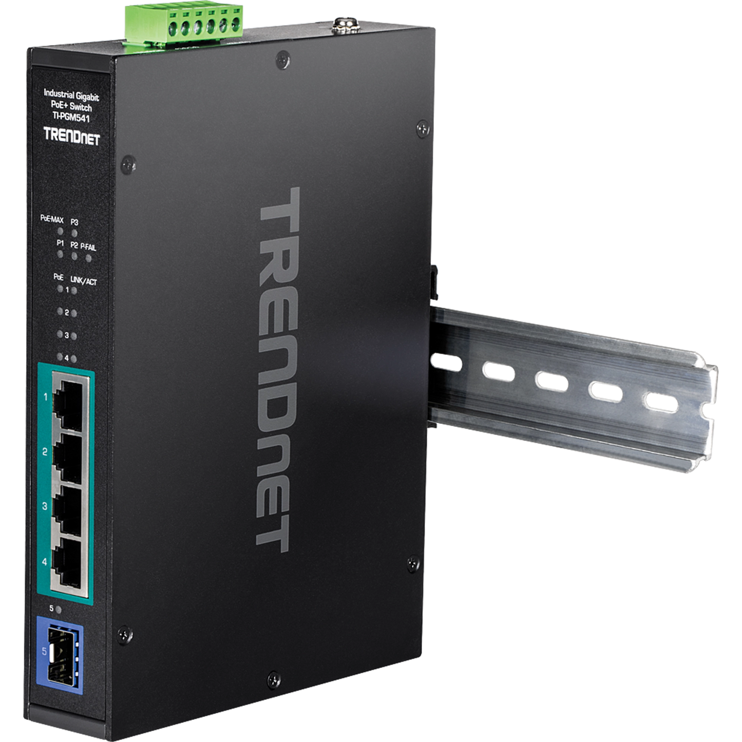 TRENDnet TI-PGM541 5-Port Industrial Gigabit PoE+ DIN-Rail Switch