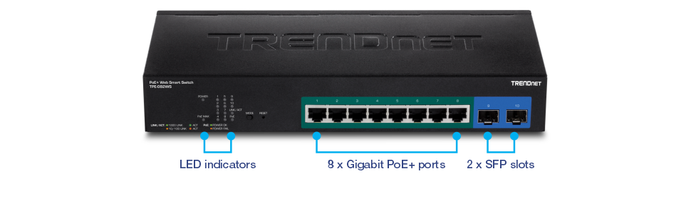 Commutateur Web intelligent PoE+ Gigabit 10 ports TRENDnet TPE-082WS