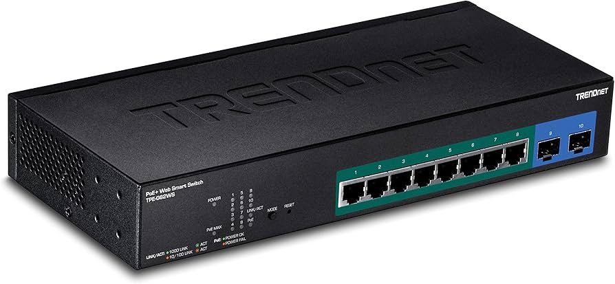 Commutateur Web intelligent PoE+ Gigabit 10 ports TRENDnet TPE-082WS