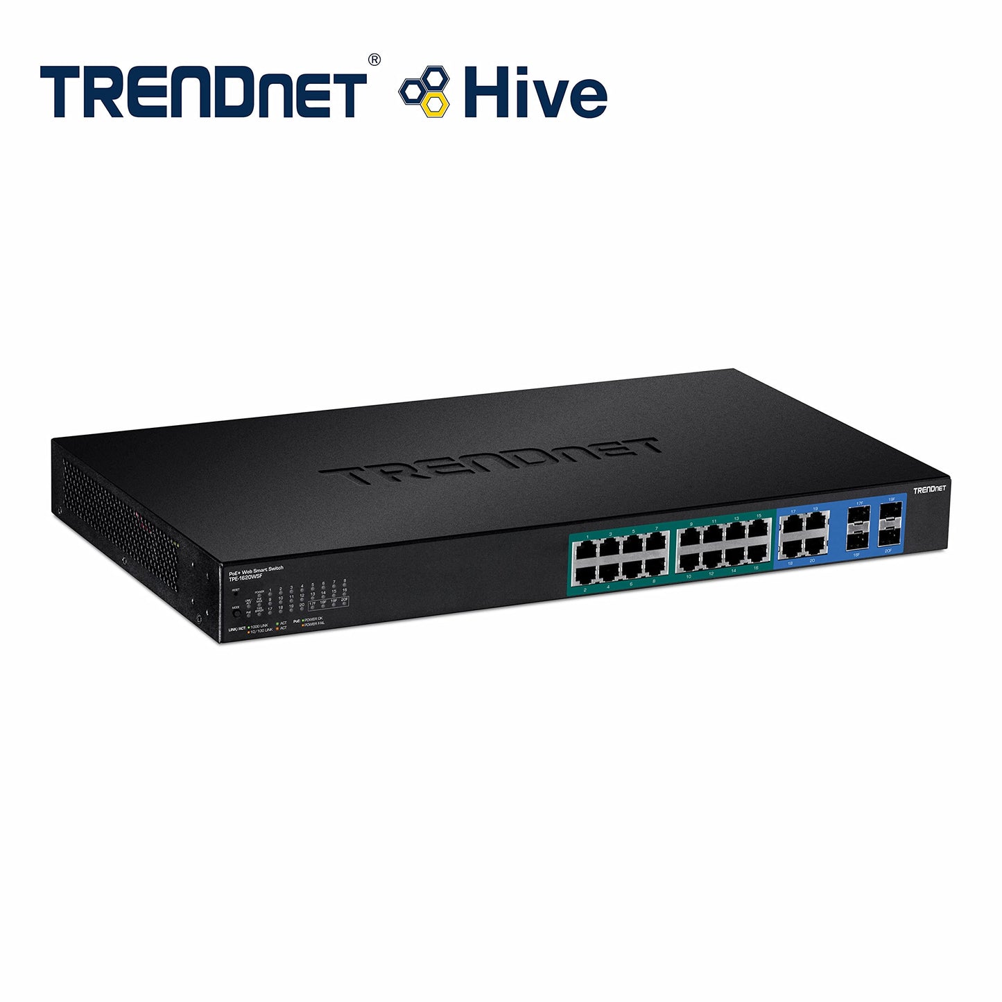 TRENDnet TPE-1620WSF 20-Port Gigabit PoE+ Switch with 2 SFP & 370W Power Supply