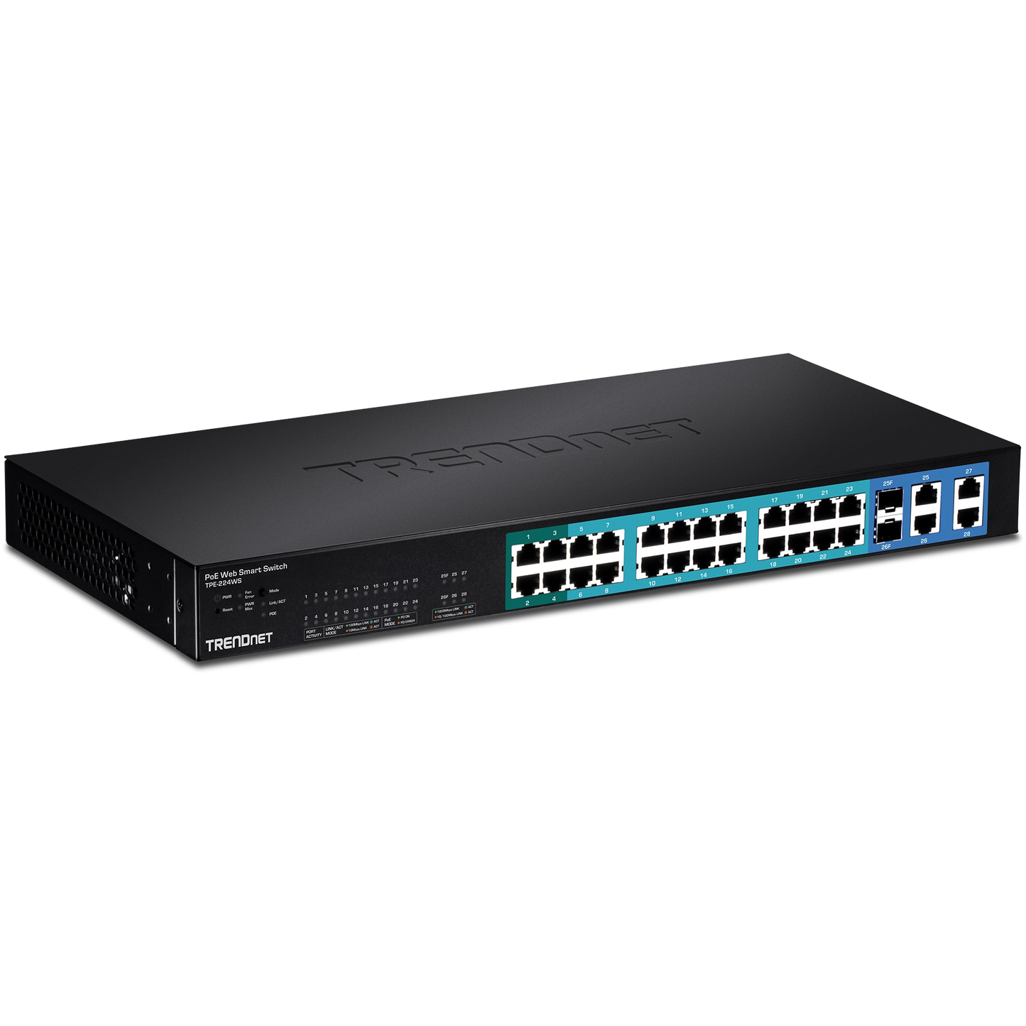 Commutateur PoE 10/100 24 ports TRENDnet TPE-224WS avec Gigabit et Mini-GBIC